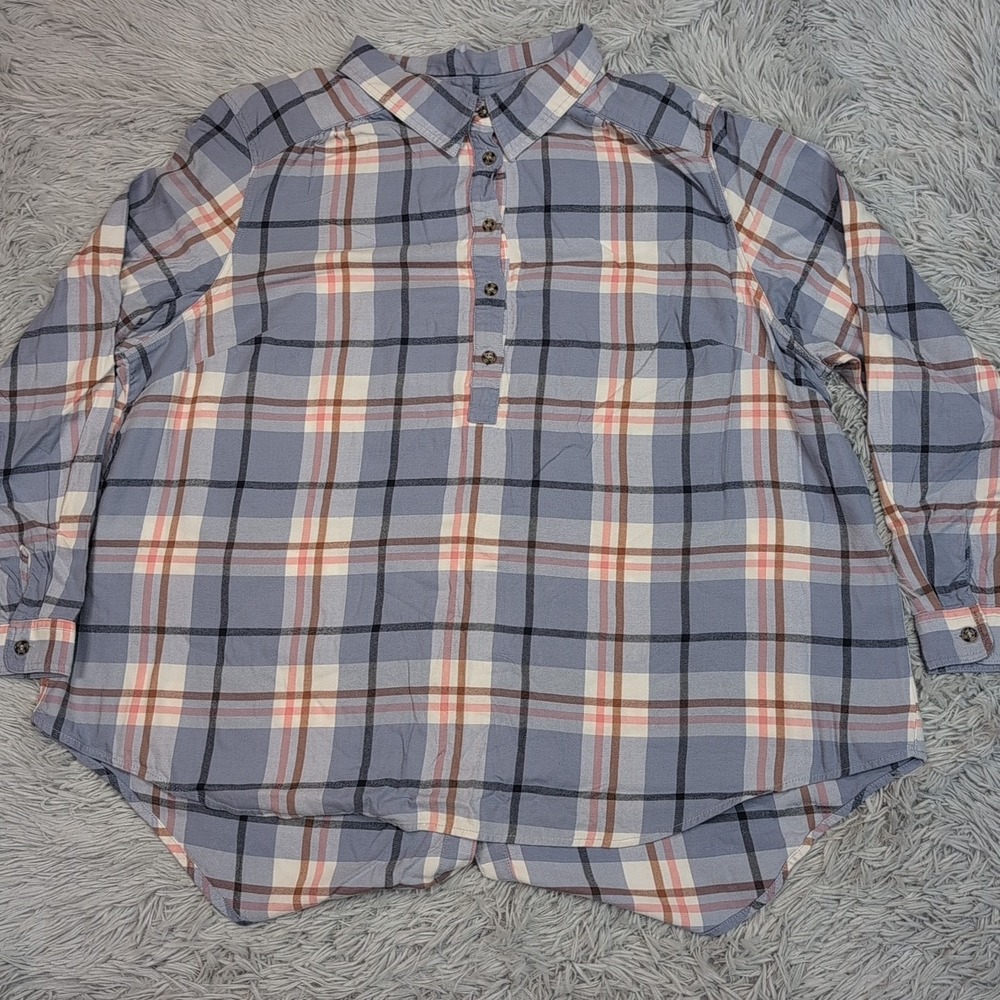 CJ Banks Shirt Womens 2X‎ Blue Henley Top Comfort Casual Soft Lightweight